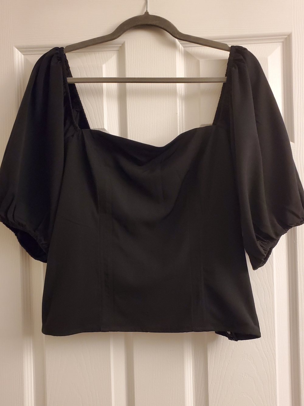 Abercrombie & Fitch Black Square Neck Puff Sleeve Top XL